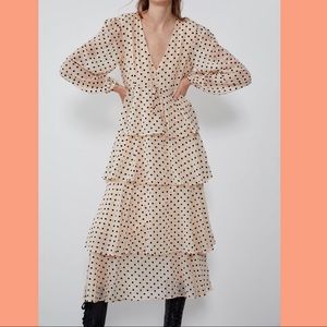 Zara Polka Dot Tiered Maxi Dress